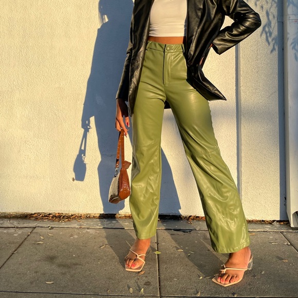 Shein Faux Leather Pants - Olive Green - Large (8/10) - Picture 6 of 13